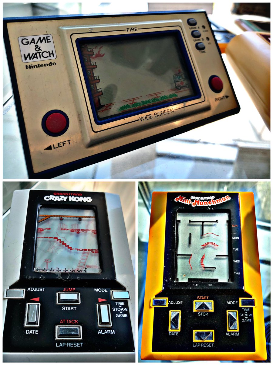 Today’s #RetroTrio offers you three options for LCD playtime: #Nintendo’s #Fire and #Grandstand’s #CrazyKong and #MiniMunchman. Which will you keep, gift to a friend and delete forever? #RetroComputing #ComputerHistory #RetroGaming #VideoGames #GameAndWatch