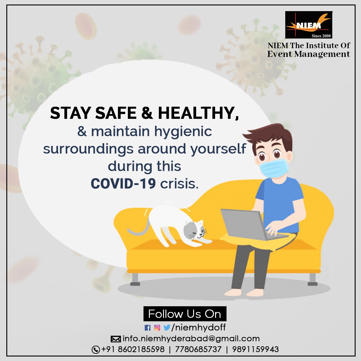niemhydoff's tweet photo. Cleaning and disinfecting high-touch surfaces of your surroundings regularly is an important precaution to lower the risk of infection.
Online Admissions Open 2020-21.
Contact Us: 8602185598, 7780685737, 9891159943
#NIEM #covid19 #staysafe #stayhealthy #takeprecautionarymeasures https://t.co/6vs2MUoKZC