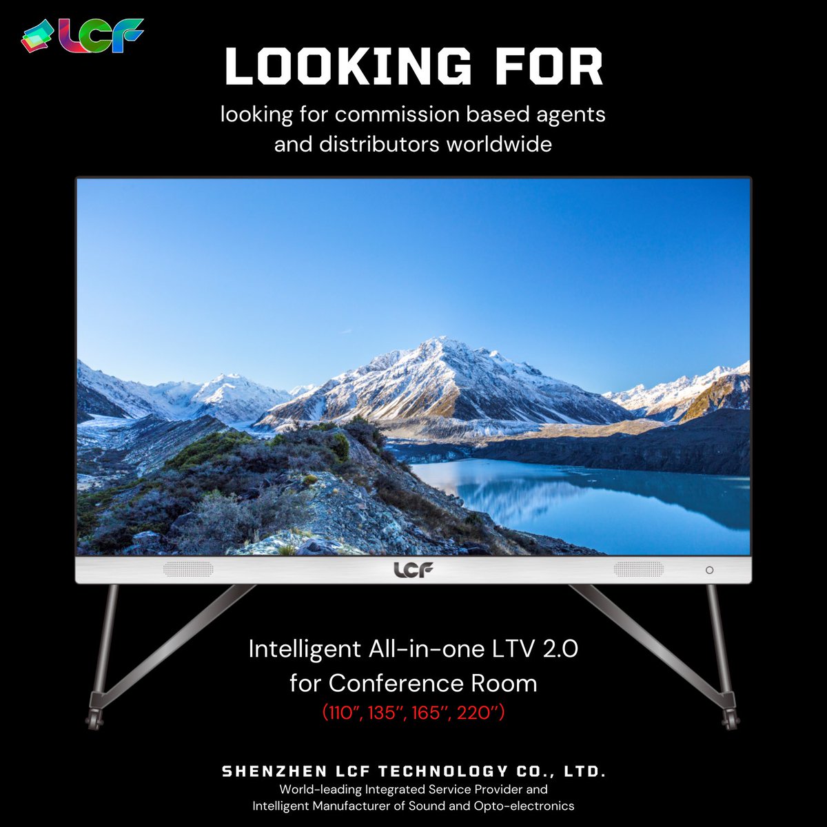 LCF is looking for commission based agents and distributors worldwide now. Intelligent All-in-one LTV.2.0 for video conference with GOB coating, 29mm thickness only. 
#wholesalescreens #videowalls #manufacturer #moviescreen #outdoorled #video
lcf-led.com