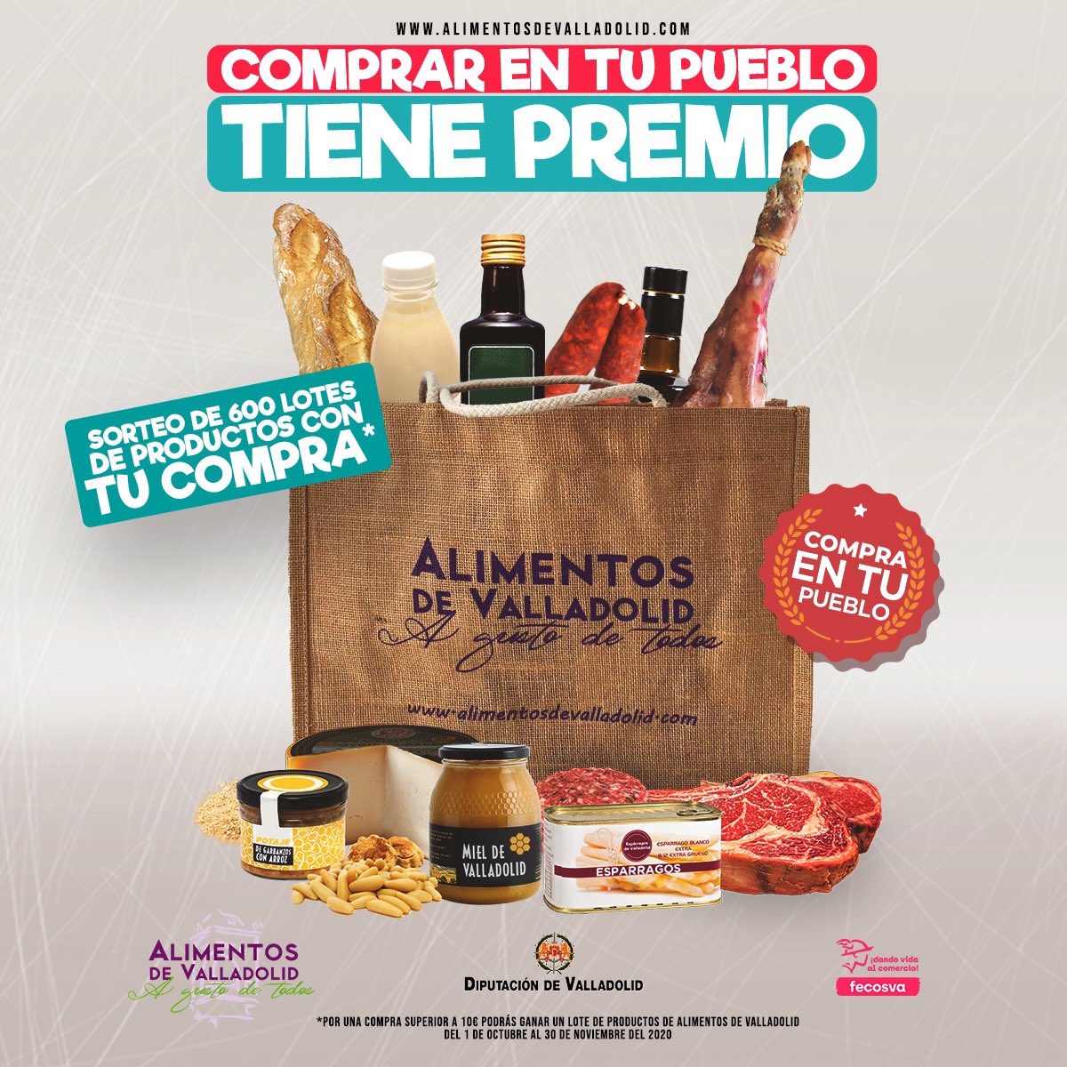 ¡Muy atentos! Seguimos apoyando el comercio y el producto local y ponemos en marcha a partir del 1 de octubre el sorteo de 600 lotes de productos de nuestra marca ¡comprar en tu pueblo tiene premio! <a href="/FECOSVA/">FECOSVA</a> <a href="/Dip_Va/">Diputación de Valladolid</a> #AlimentosdeValladolid #Compraentupueblo