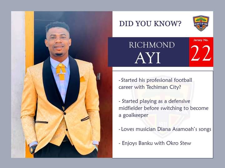 HeartsOfOakGH's tweet photo. Here are some things you may not have known about some of our players! Today we feature our trusted goalie Richmond Ayi. 

#LetsMakeHeartsGreatAgain
🔴🟡🔵
#AHOSC https://t.co/anEKzlEwOM