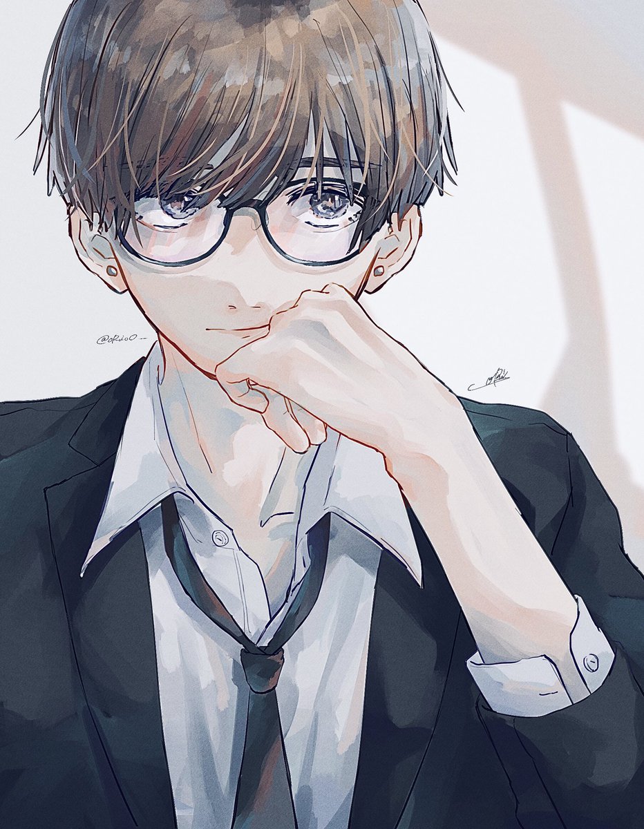 1boy male focus necktie solo glasses earrings jewelry  illustration images