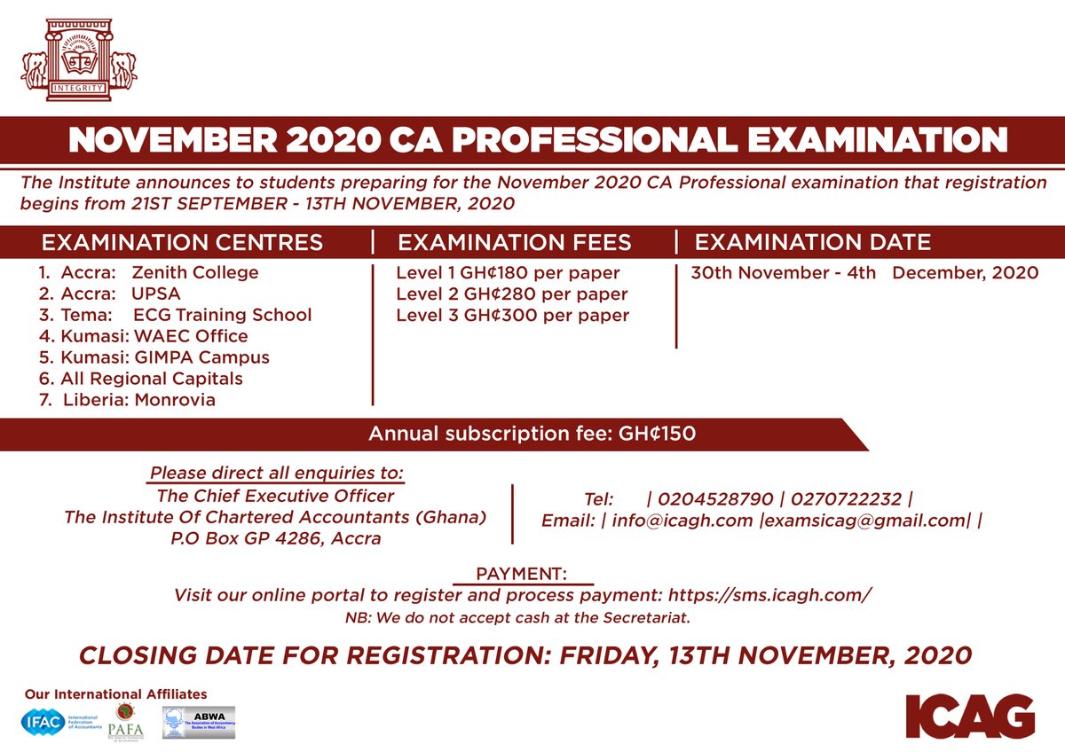 Hello family! Good morning and hope you all had a pleasant and restful weekend. Kindly find below information on the 2020 November Examination.  Thank you!