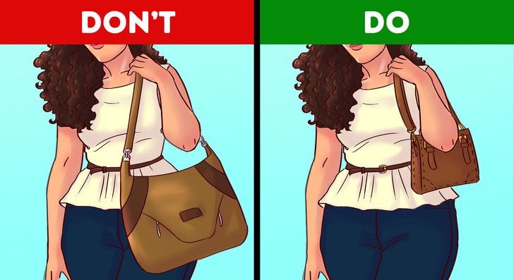 2) Pear Focus around your shoulders & chest sebab kita takmau punggung nampak terlalu lebar.  Untuk nampak balance, makesure strap handbag tak lebih daripada pinggang!