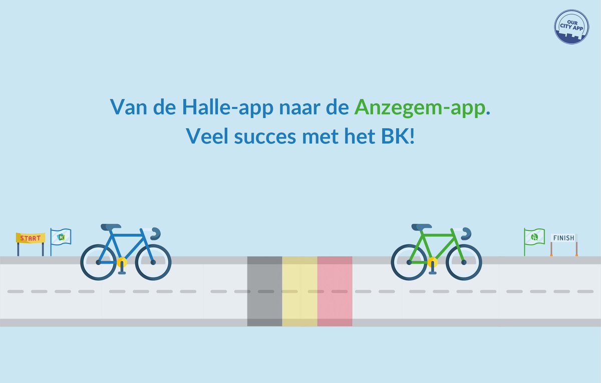 onzestadapp's tweet photo. Wij wensen alle Belgische wielrenners heel veel succes tijdens het #BK2020! Op weg van onze ene klant @stad_Halle naar een van onze andere: @GemeenteAnzegem. Good luck &amp; let's GO! 💪🚴‍♀️ 🚴#BKAnzegem https://t.co/1VUgzmdzAW