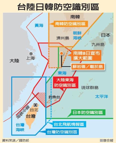 Le détroit de Taïwan est en outre une route commerciale internationale majeure : les importations maritimes commerciales & de pétrole chinoises, taïwanaises, coréennes et japonaises passent en grande partie par le détroit, situé au sud d’une imbrication impressionnante d’ADIZ (7)