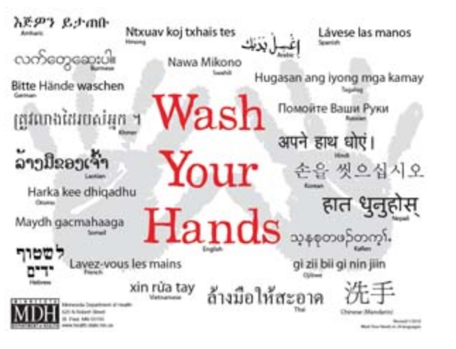 Blacken_MASC491's tweet photo. https://t.co/caZm7fLI2x Linked is a great resource by @mnhealth on how to say "Wash Your Hands" in 24 different languages. The poster includes Laotian, Hebrew, Somali and more. #VCUCOVID19comm #WashYourHands https://t.co/lfQeV1pMVJ