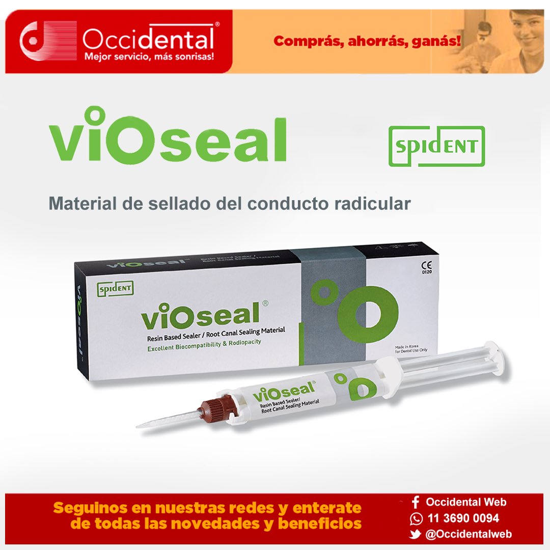 occidentalweb's tweet photo. VIOSEAL 〰️ Cemento endodóntico base de resina. 
Contiene excelentes propiedades químicas y físicas, incluyendo propiedades de sellado excelentes y biocompatibilidad.

📲 WhatsApp: 11 3690 0094
📞 (011) 4821-0989 / 4823-2213 
📧 cas@occidental.com.ar https://t.co/LCOxCjNYgB