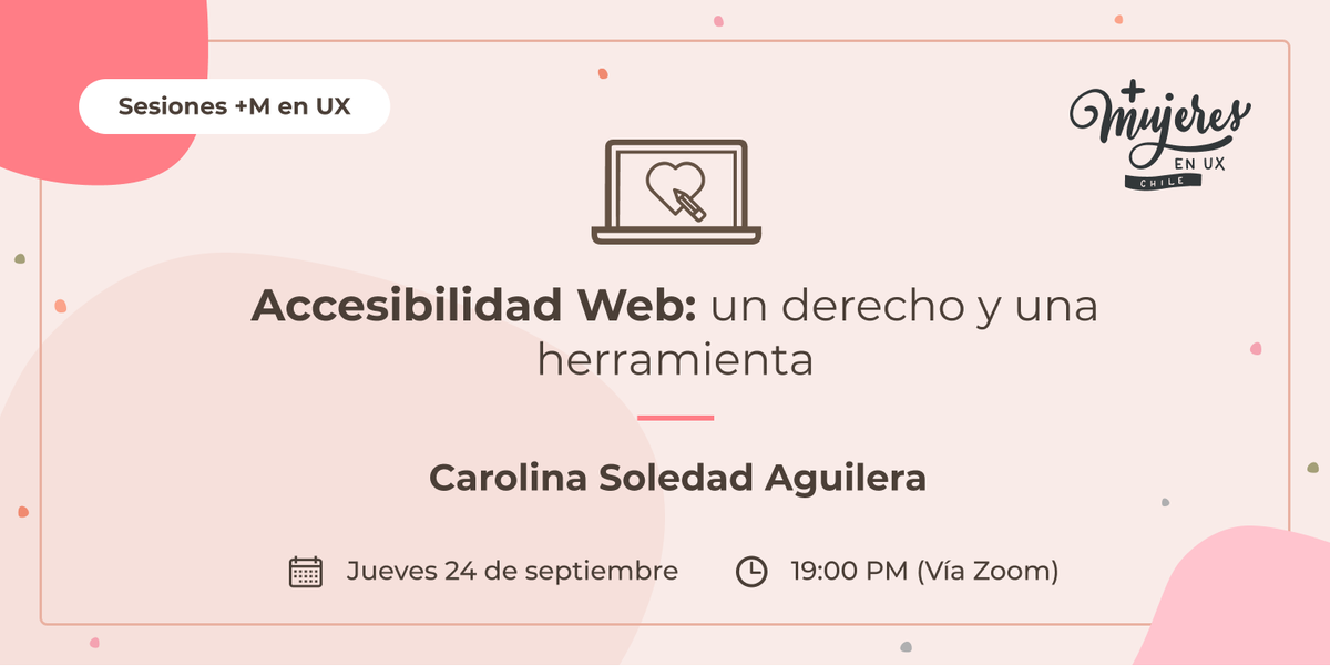 masmujeresux_cl's tweet photo. . @SoleAguileraV es nuestra invitada en la Sesión de +M en UX 🎉. En esta cita conversaremos sobre "Accesibilidad web: un derecho y una herramienta". ¡No te la pierdas! ✨. Inscríbete 👉 https://t.co/TGhV0PxyYn .
Nos vemos por #zoom este 24/9 a las 19 hrs 🗓.
#ux #accesibilidad https://t.co/DcZmYmCTaD