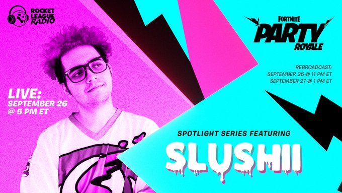 フォートナイト ロケットリーグ Rocketleague の無料プレイはまもなく これを記念にロケットリーグラジオから Slushiimusic が9月27日午前6時 日本時間 にパーティーロイヤルに出演します ショーのあとはロケットリーグに飛び込んで無料の報酬を