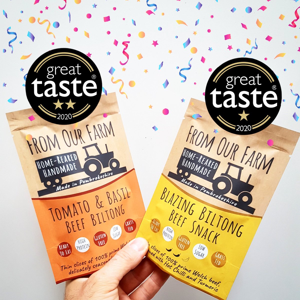 Celebration time! 🍾 Our Tomato &amp; Basil #biltong scooped a 2 star Great Taste award and our Blazing flavour picked up a 1 star  too! 😀 Well done to everyone else who got their results yesterday 🤩