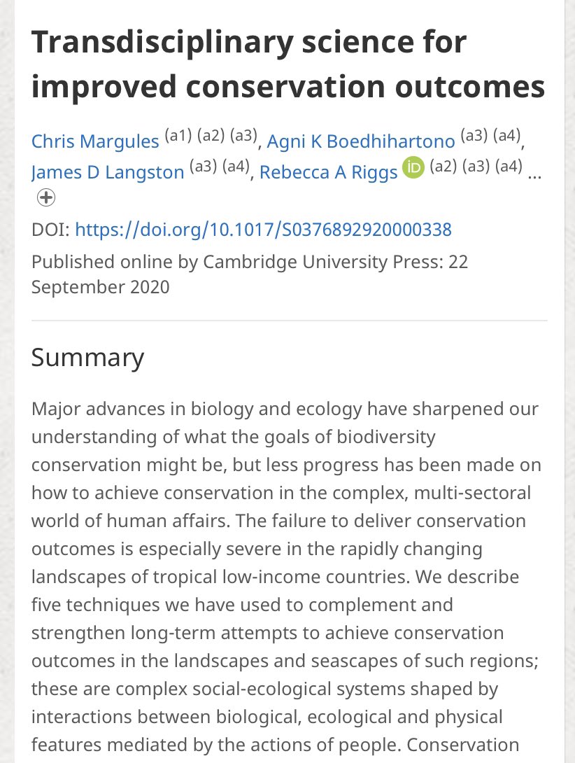 EnvConsJournal's tweet photo. Just out - Transdisciplinary science for improved conservation outcomes https://t.co/4u2qZBtYzS #conservation #transdisciplinaryscience https://t.co/iWejIVB6dn