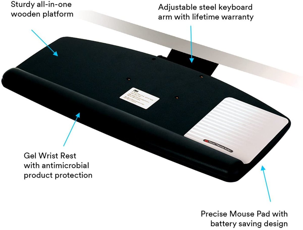 MODIFICATIONSFirst, we're going to attach a 3M keyboard tray. There are other keyboard trays, they are all garbage. The 3M model will glide perfectly into the exact height and angle you need every time. It's pricey, but worth every penny https://www.amazon.com/3M-Keyboard-Platform-Comfort-AKT90LE/dp/B001B0BBTW/ref=sr_1_3?crid=25BCZN5PPL5FO&dchild=1&keywords=3m+keyboard+tray&qid=1600787672&sprefix=3m+keyboard%2Caps%2C151&sr=8-3