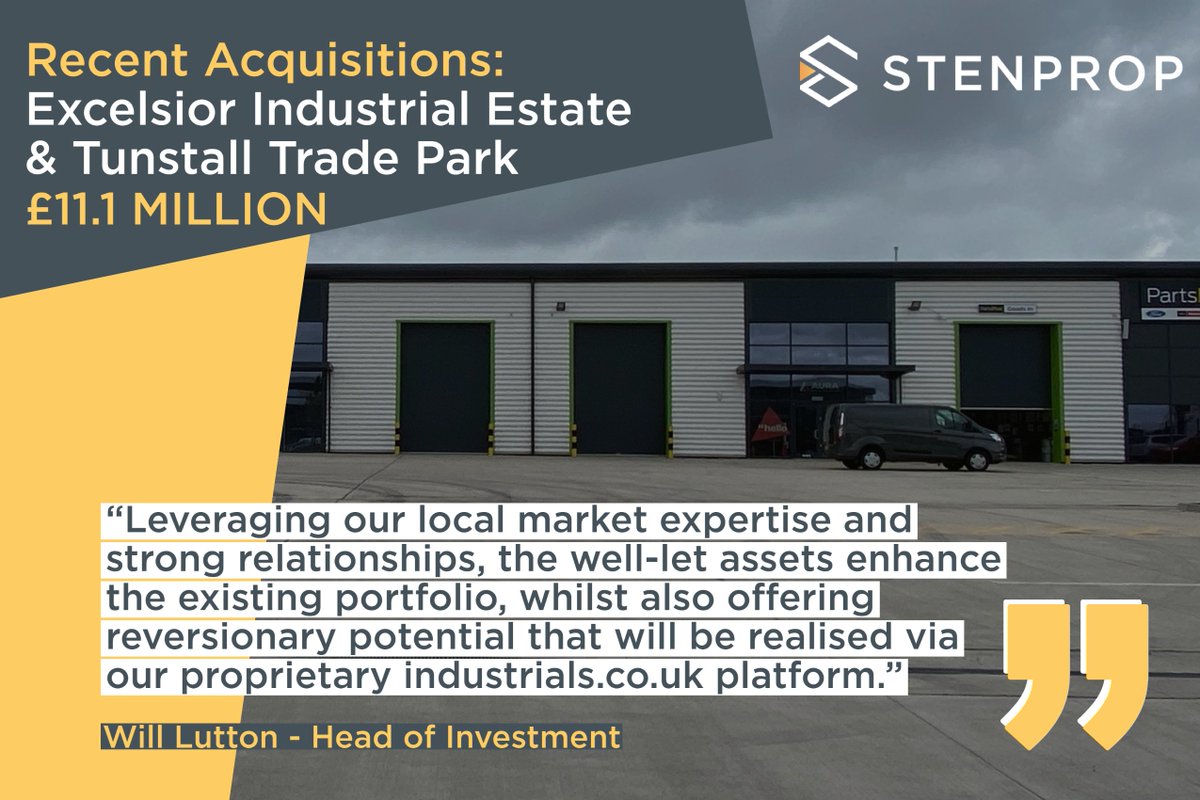 IndustrialsREIT's tweet photo. Our portfolio now extends to 5,000,000 sq ft across 1,343 units on 75 estates since we have acquired 2 MLI properties comprising 18 high-quality units in Glasgow & Stoke-on-Trent for £11.1 million, equating to a blended NIY of 6.5%. https://t.co/sc1r9N7Fca
#stenprop #investment https://t.co/6FhaNgOFIj