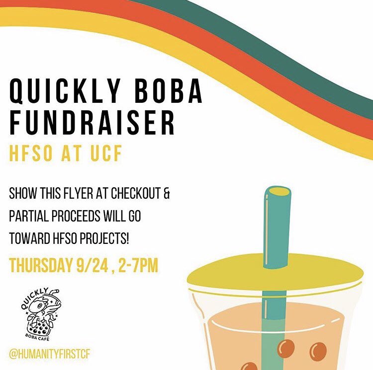 humanityfirstcf's tweet image. We have a partial proceeds coming up THIS THURSDAY!! At Quickly Boba on Colonial right down the street from UCF Campus. Come from 2pm-7pm and show this flyer below at checkout, that’s IT!✨