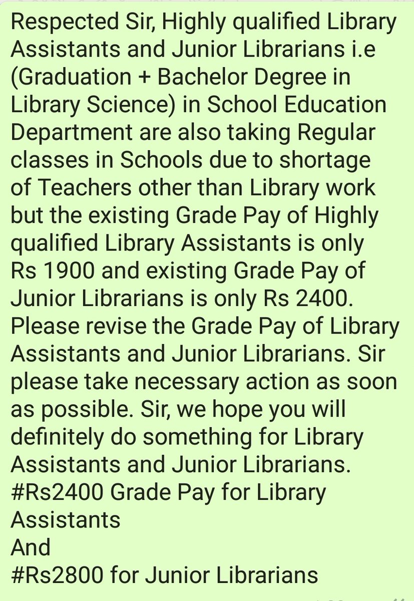 Bhaderwahheavn's tweet photo. @AsgarSamoon Respected Sir, Please revise the Grade Pay of Highly Qualified Library Assistants and Junior Librarians (Graduation + Bachelor Degree in Library Science) in School Education Department...
#Rs2400 Grade Pay for #Library_Assistants
And
#Rs2800 Grade Pay for #Junior_Librarians https://t.co/A8f97G65Lm