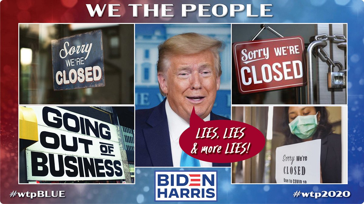 Trump's an idiot when it comes to the economy He lies about the economy, as 100s of 1000s of small businesses have gone bankrupt because of Trump 4 more years will kill us #VoteBidenHarris to save America #wtp2020 @wtp__2020 #wtp478