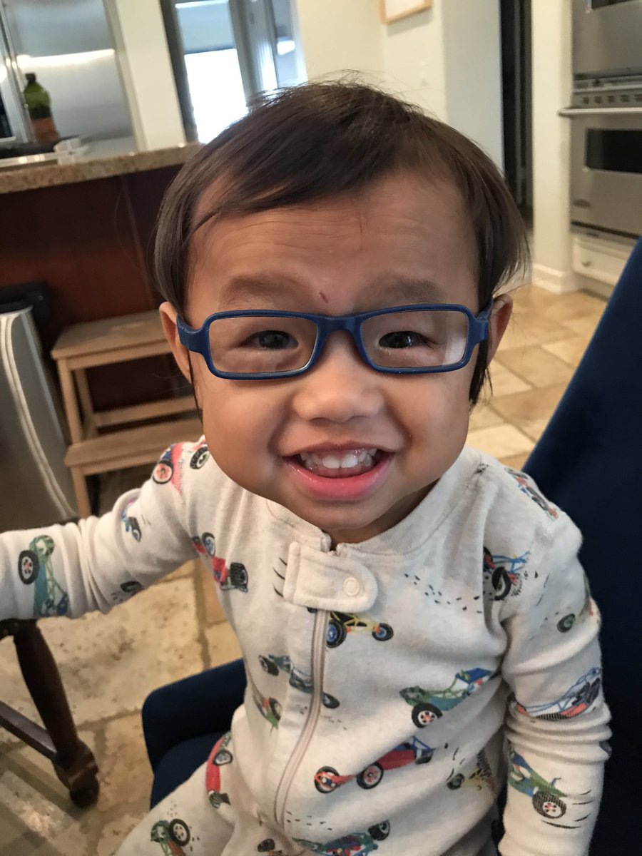 Dad win! Got Ziggy to wear his glasses for 1 minute. Any veteran tips out there? We need him to continue to wear these 🤓