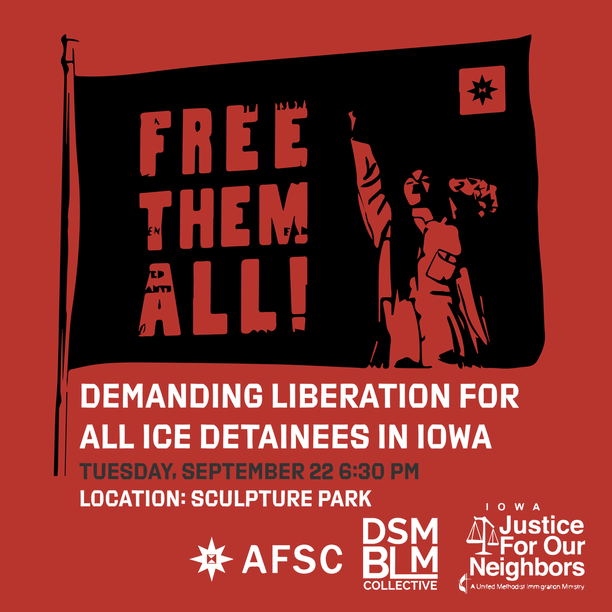 DesMoinesBLM's tweet photo. LOCATION DROP for today's rally. See you at the Sculpture Park at 6:30pm. Masks required.
#FreeThemAll @AFSCiowa https://t.co/6SlgBsaknX
