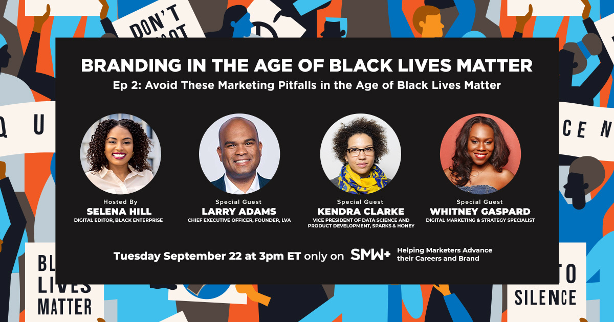 MsSelenaHill's tweet photo. Learn how to avoid common marketing pitfalls in today's episode of "Branding in the Age of Black Lives Matter" on @smwplus, feat. @larryvadams @KAlixC &amp; @TheWomansWord. 

Sign up for a free SMW+ trail to watch here:

https://t.co/Hb1DNsL8oS https://t.co/Z2Ov7gfoxA