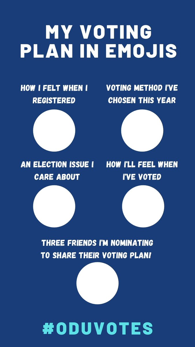 oduvotes's tweet image. Check out our #oduvotes bingo and voting plan templates to share how you're planning to vote and challenge your friends! #odu @odu
