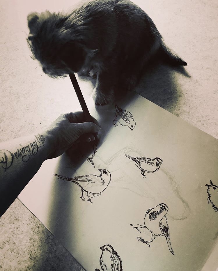 tiinakivinen's tweet photo. #sparrow #artistlife #printmaking #galleriabronda #norfolkterrier #exhibition #comingsoon #bestassistant https://t.co/BpbRwKXDW1