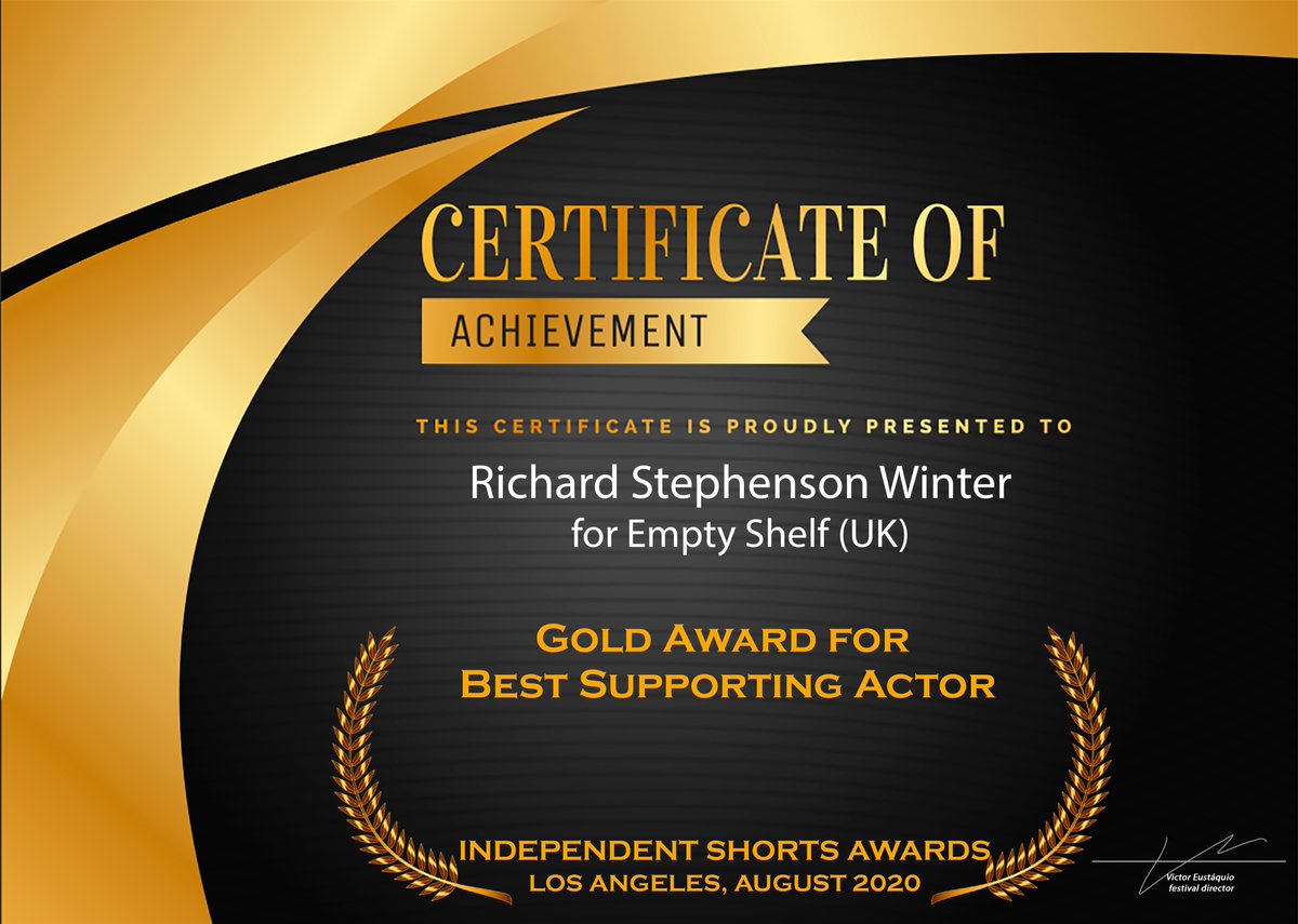 WinterTowers's tweet photo. #TheMajor delighted to receive this today from @IShortsAwards in Hollywood, for his role in @punchlinetheatr 's EMPTY SHELF which continues to do well on the festival circuit! #TeamNWM @nwm_management 🎭🎬 https://t.co/Y5ifg4TrtR