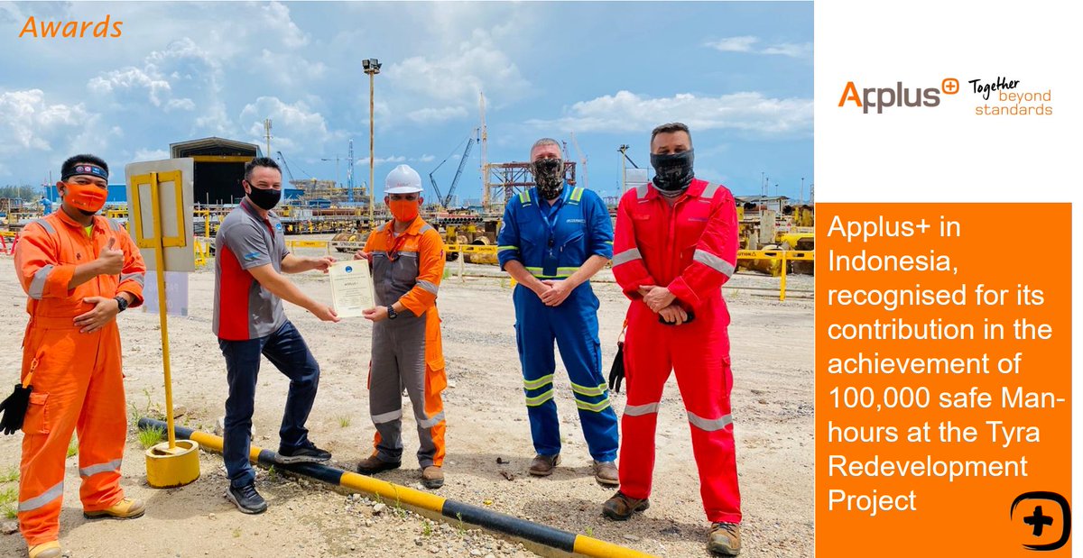 applus's tweet image. Applus+ recently received a Certificate of Appreciation for its contribution to achieve 100,000 Man-hours without lost time injury at the Tyra Redevelopment Project site. This is a recognition of Applus’ commitment to #HealthandSafety.

cutt.ly/IfZA4P0 #SafeManHours #HSQE