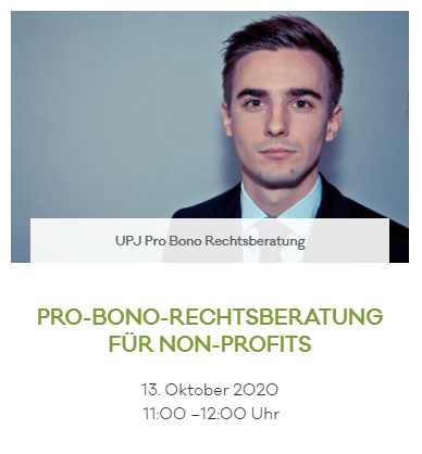 Stifter_helfen's tweet photo. Pro-bono-Rechtsberatung: Ihr habt rechtliche Fragen in eurer #VereinIsarbeit?@UPJ vermittelt euch online an engagierte Anwältinnen und Anwälte. Sie beraten euch ehrenamtlich. Erfahrt mehr dazu im Online-Seminar am 13. Oktober. Meldet euch hier an 👉 https://t.co/3tIt2DpQQo https://t.co/hw3mD3Umg0