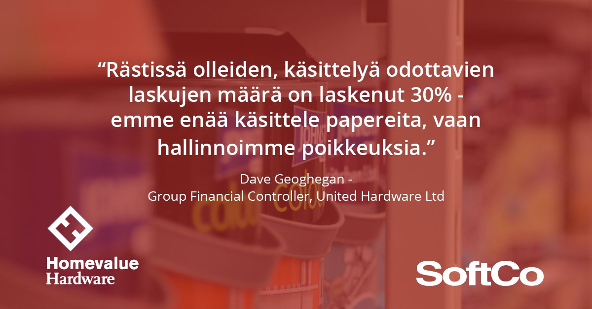 SoftCoSuomi's tweet photo. Homavalue Hardware tehosti ostolaskuprosessiaan SoftCon ratkaisun avulla ja siirtyi pois paperinpyörittelystä. 

Lue lisää: https://t.co/V8Jgm8Plgh https://t.co/m7dWBd7gT5