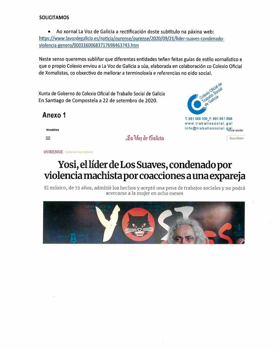COTSdeGalicia's tweet photo. Enviamos unha carta a @lavozdegalicia porque non cremos que Yosi, de Los Suaves, teña formación para facer traballos sociais. O que vai facer é "traballos en beneficio da comunidade"
#medios #traballosocial https://t.co/y3fRlH0rsp