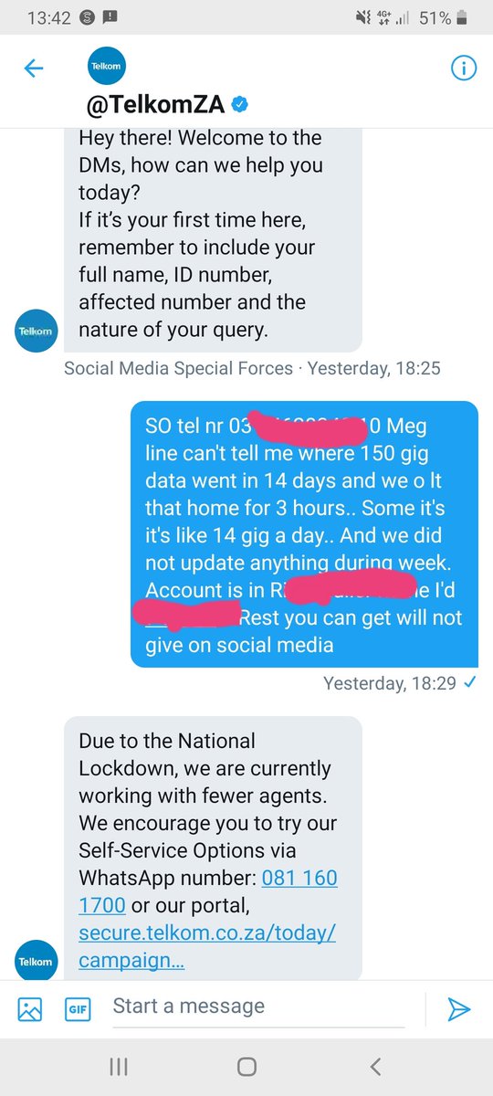 supercat2306's tweet photo. @TelkomZA so after yesterday I get this rely and once send detail see responce f... Ing useless @TelkomZA https://t.co/jnRFacOAnf