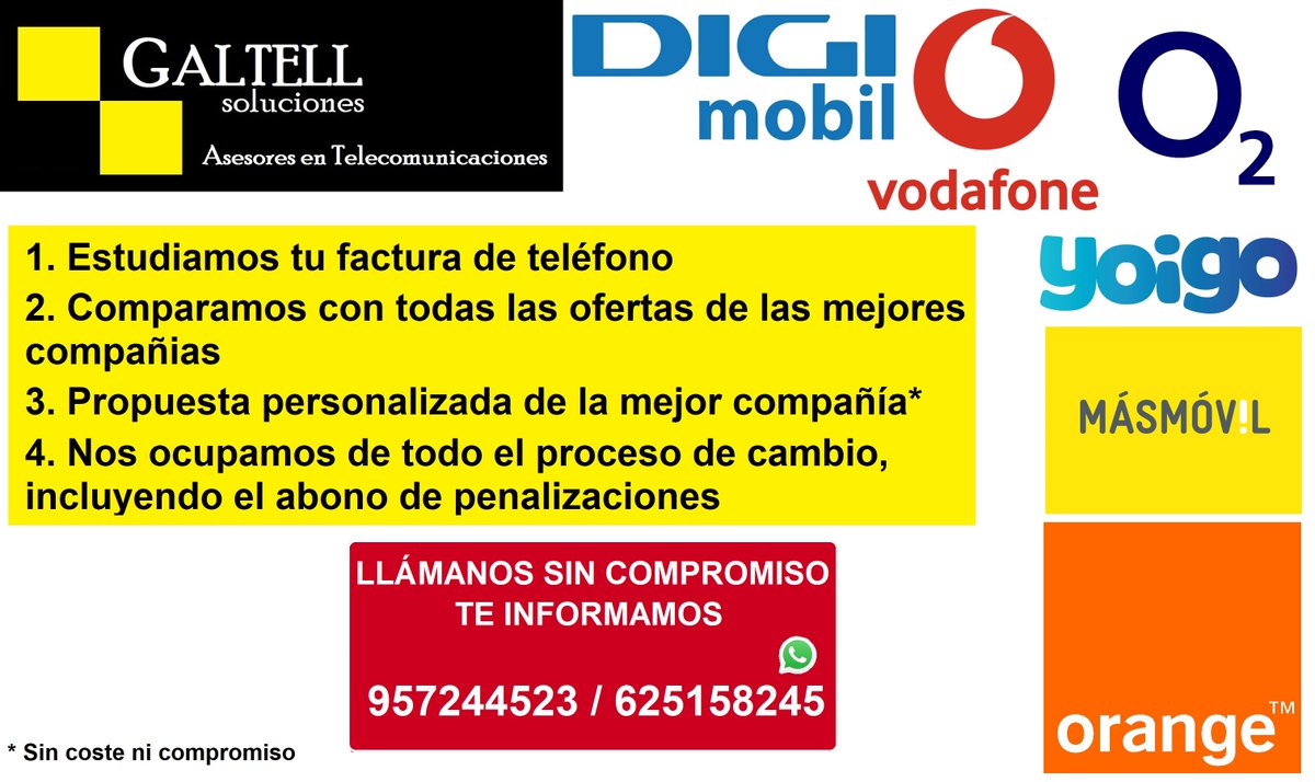 Galtell1's tweet photo. Si necesitas el mejor asesoramiento en telefonía, sin compromiso... Llámanos!!
#asesoresencomunicaciones
#vodafone_es
#yoigo
#orange
#MasMovil
#o2es https://t.co/uswUCkV3Ry