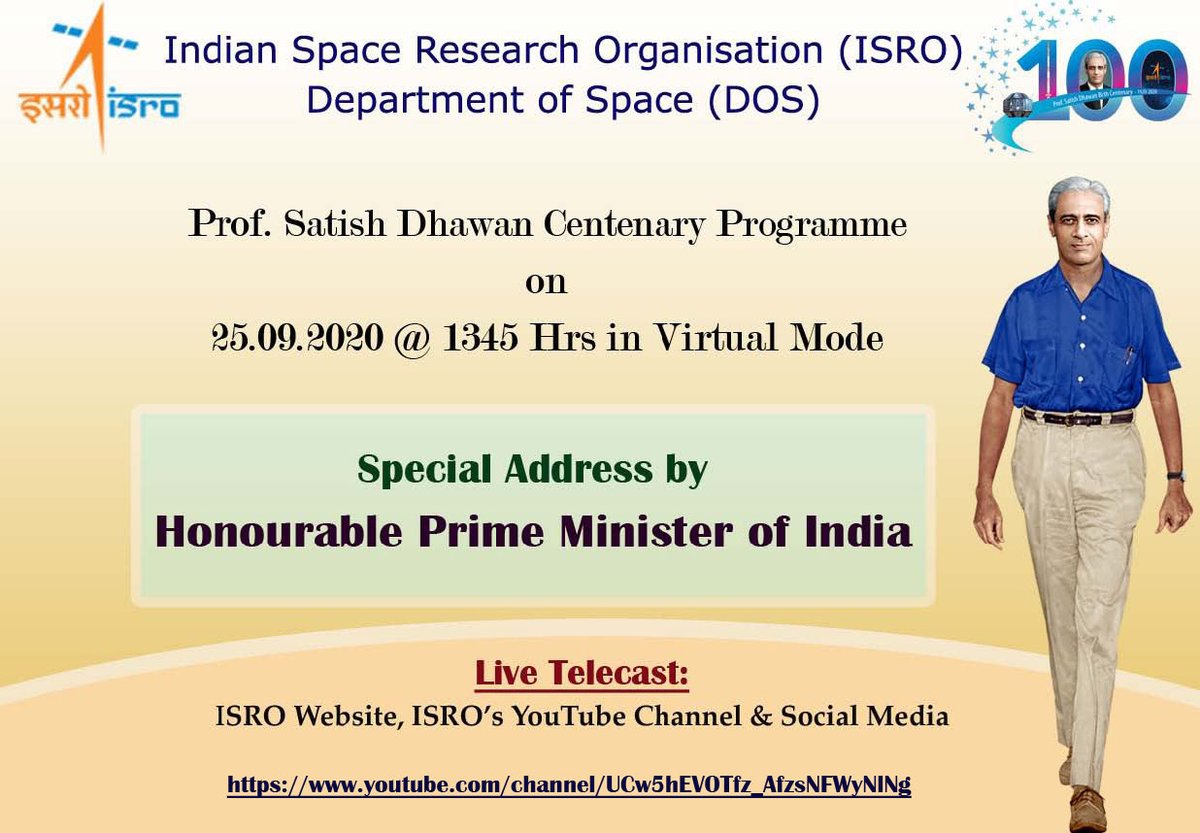 isro's tweet image. We are celebrating the centenary birth anniversary of Prof. Satish Dhawan on September 25, 2020. 

For program details visit: isro.gov.in/prof-satish-dh…

#SatishDhawanCentenary #SatishDhawan #ISRO @PMOIndia