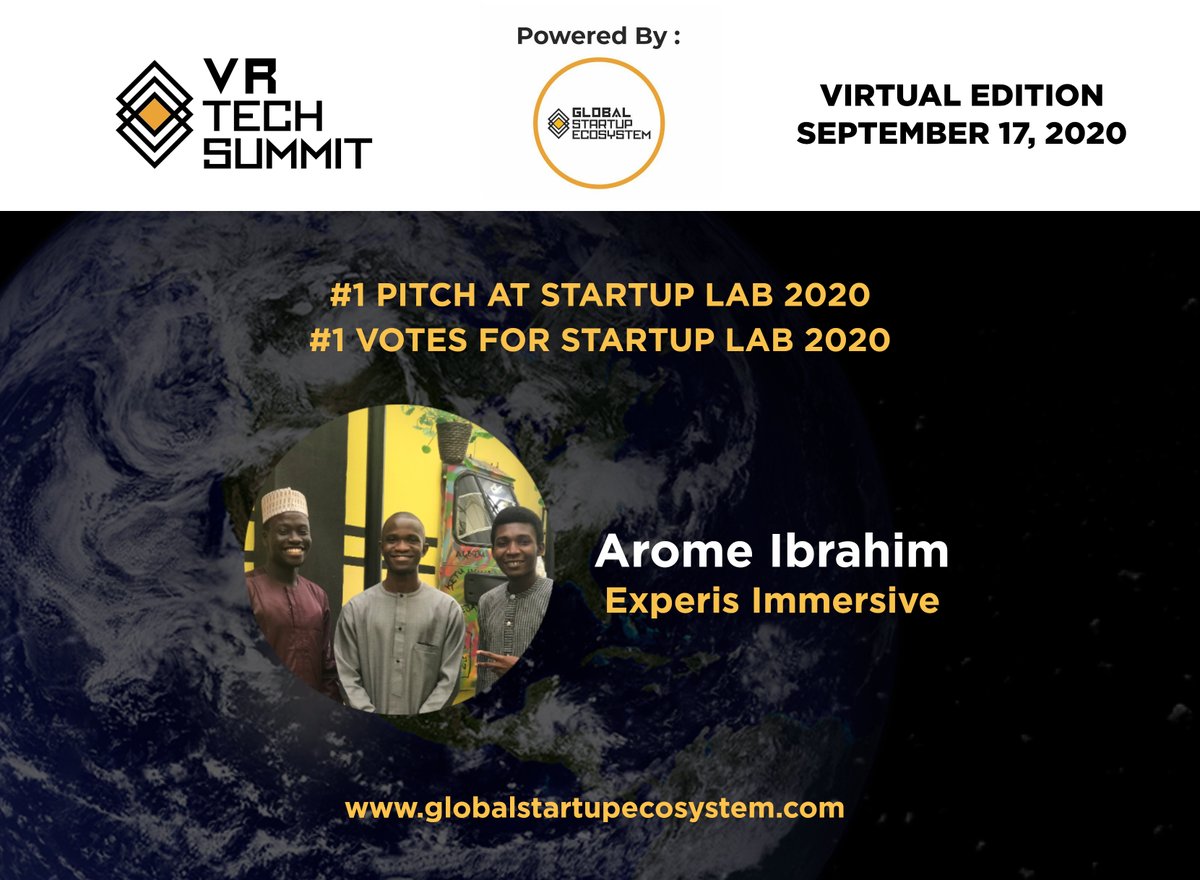 GlobalStartupE's tweet image. The #globalstartupecosystem is happy to announce our winner for the Startup Lab Pitch for the just ended #VRtechsummit powered by the Global Startup Ecosystem and in partnership with Microsoft in the person of Arome Ibrahim,Co-founder of Experis Immersive  #1 in votes &amp;amp; Pitch.