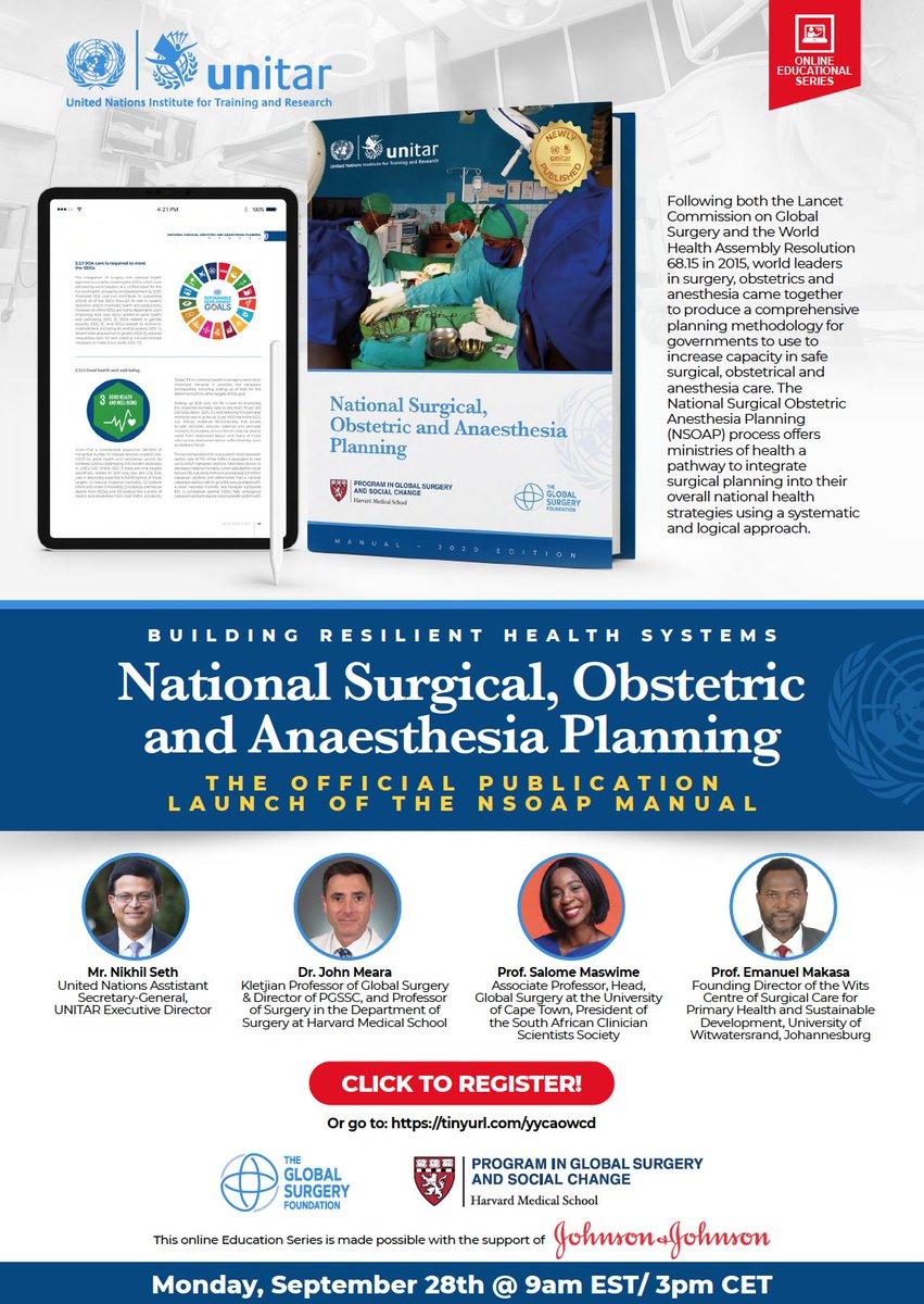 GeoffIbbotson's tweet photo. Official Publication Launch Event
๐๏ธSept 28, 2020 @ 1500 CET / 0900 EST
Join @UNITAR and @HarvardPGSSC at the official publication launch of the new NSOAP Manual. This event is the first of an 7 event series highlighting the NSOAP process.
Register now: https://t.co/xKjgK6JUkk https://t.co/4PFMinFjpR