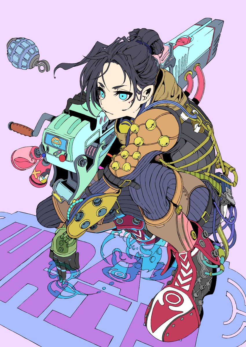 wraith (apex legends) 1girl solo black hair bodysuit animification hair bun blue eyes  illustration images