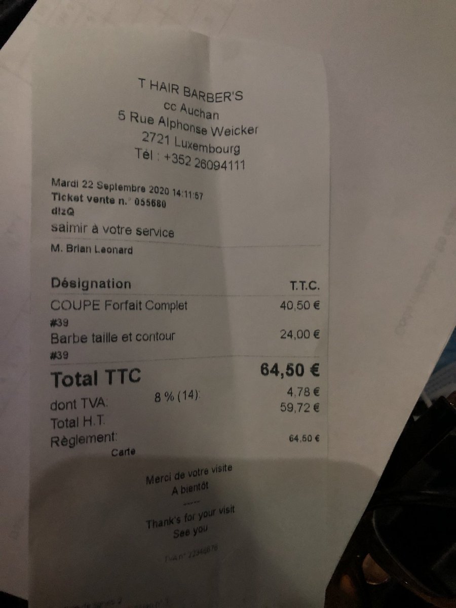 BrianLeonardFR's tweet photo. The price of a haircut in Luxembourg 🇱🇺 https://t.co/XejBEcqaAl