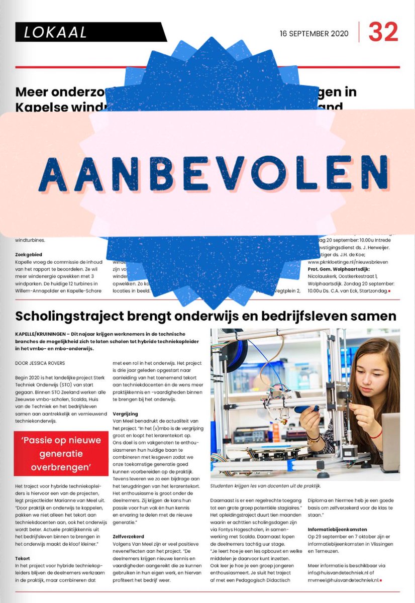 In de Bevelandse Bode staat een artikel over de Hybride Techniekopleiders. Een scholingstraject dat het onderwijs en bedrijfsleven samenbrengt. Lees het artikel op: lnkd.in/dT27MMb

#techniek #onderwijs #zeeland #hybridetechniekopleider #sterktechniekonderwijs