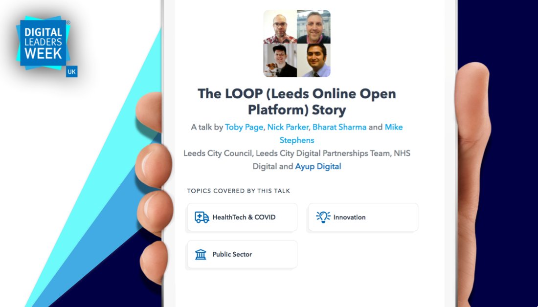 Join Toby Page, <a href="/LeedsCC_News/">Leeds Council News</a> <a href="/parkernickg/">Nick Parker</a>, Bharat Sharma &amp; @bit_byte_bit from <a href="/AyupDigital/">Ayup Digital</a> for their talk at #DLWeek "The LOOP (Leeds Online Open Platform) Story"

📅15 October @ 9:00am
📍Online
🎟bit.ly/35zzerR

#DigiLeaders #PublicSector
