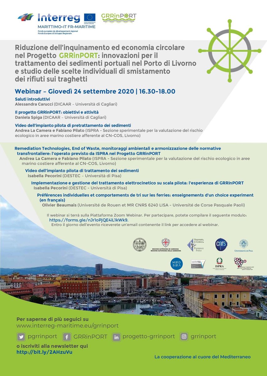 Giorgia De Gioannis (@joys77) on Twitter photo Vi aspettiamo tutti al nostro prossimo webinar! Giovedì 24 settembre alle 16.30! Parleremo di metodi innovativi per il trattamento dei sedimenti portuali e delle preferenze degli utilizzatori dei porti per la raccolta differenziata a bordo dei traghetti forms.gle/nJr1oPjQE4iL1k… Vi aspettiamo tutti al nostro prossimo webinar! Giovedì 24 settembre alle 16.30! Parleremo di metodi innovativi per il trattamento dei sedimenti portuali e delle preferenze degli utilizzatori dei porti per la raccolta differenziata a bordo dei traghetti forms.gle/nJr1oPjQE4iL1k…