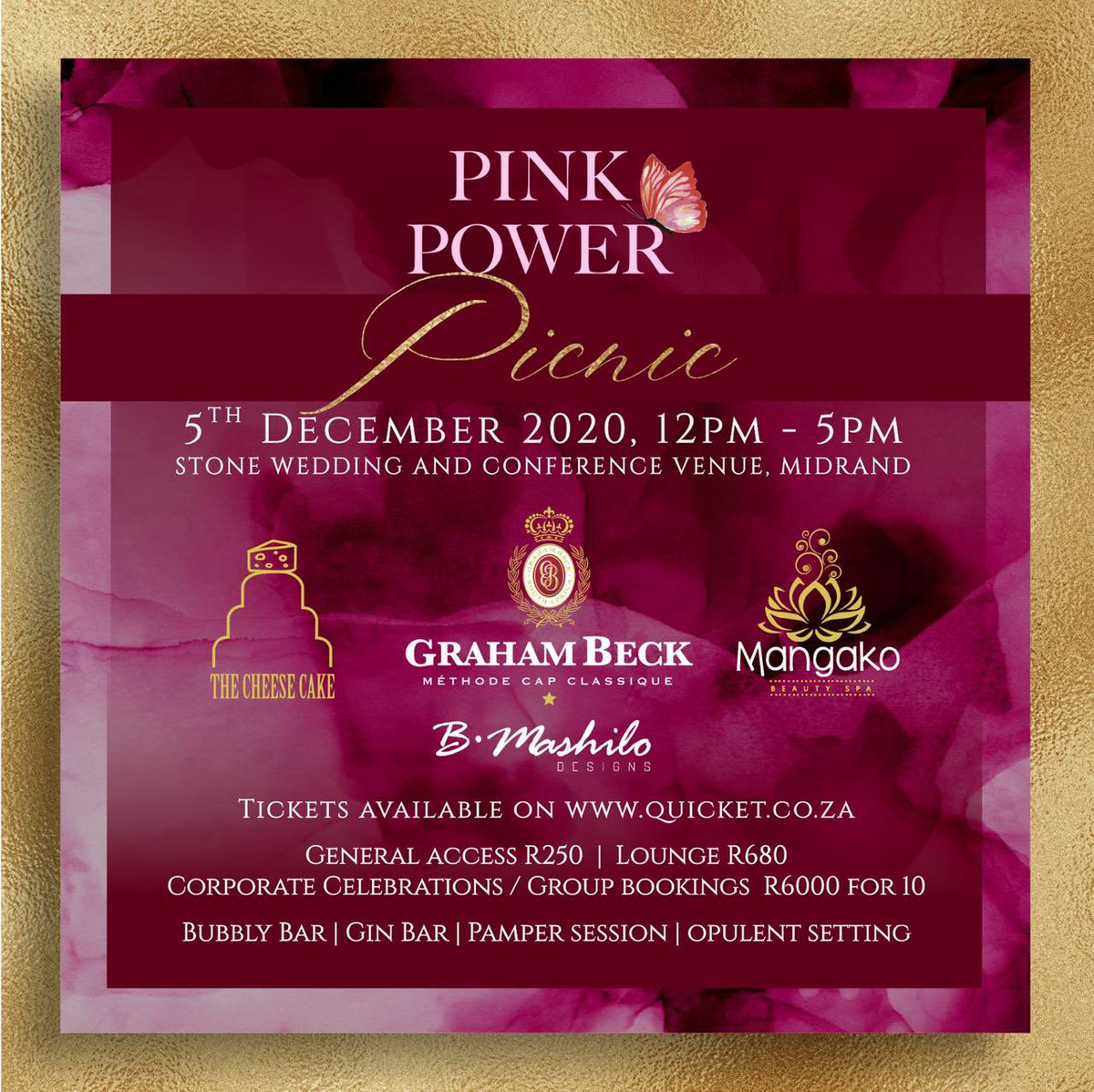 PinkPowerZA's tweet image. Join us at Pink Power Picnic for a fun-filled day with great entertainment, pamper sessions, luxurious meals and bubbly!

Limited Tickets on sale at qkt.io/pinkpowerpicnic
#PinkPowerPicnic #PamperYourself #Relax #Picnic #Fun #TheUnionOfWomen #womenempowerment #bossladies