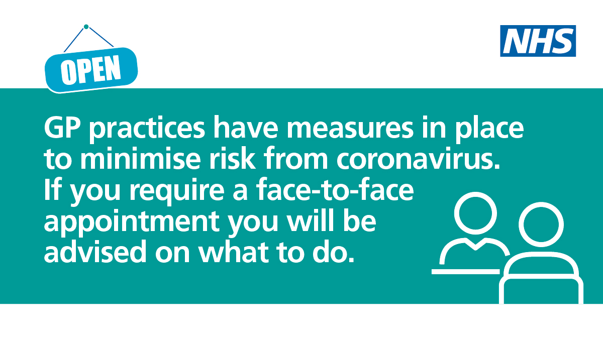 💙 GPs are working hard to provide care safely.
⚠️ Please follow your practice’s safety advice if visiting for an appointment.
😷 Do not go to your GP if you have symptoms of coronavirus or are self-isolating.