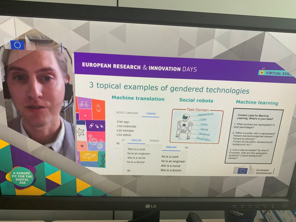 Thrilled to be a panelist for @EUScienceInnov's 'Mitigating Gender and Ethnicity Biases in AI' talking about @GenderInnovate work, 
w/ @mer__edith @MullerCatelijne @gearingroles @GENDERACTION_EU #RidaysEU #InvestEUResearch #ScienceIsWonderful, #RiDaysEU #ERA4Equality  #HorizonEU