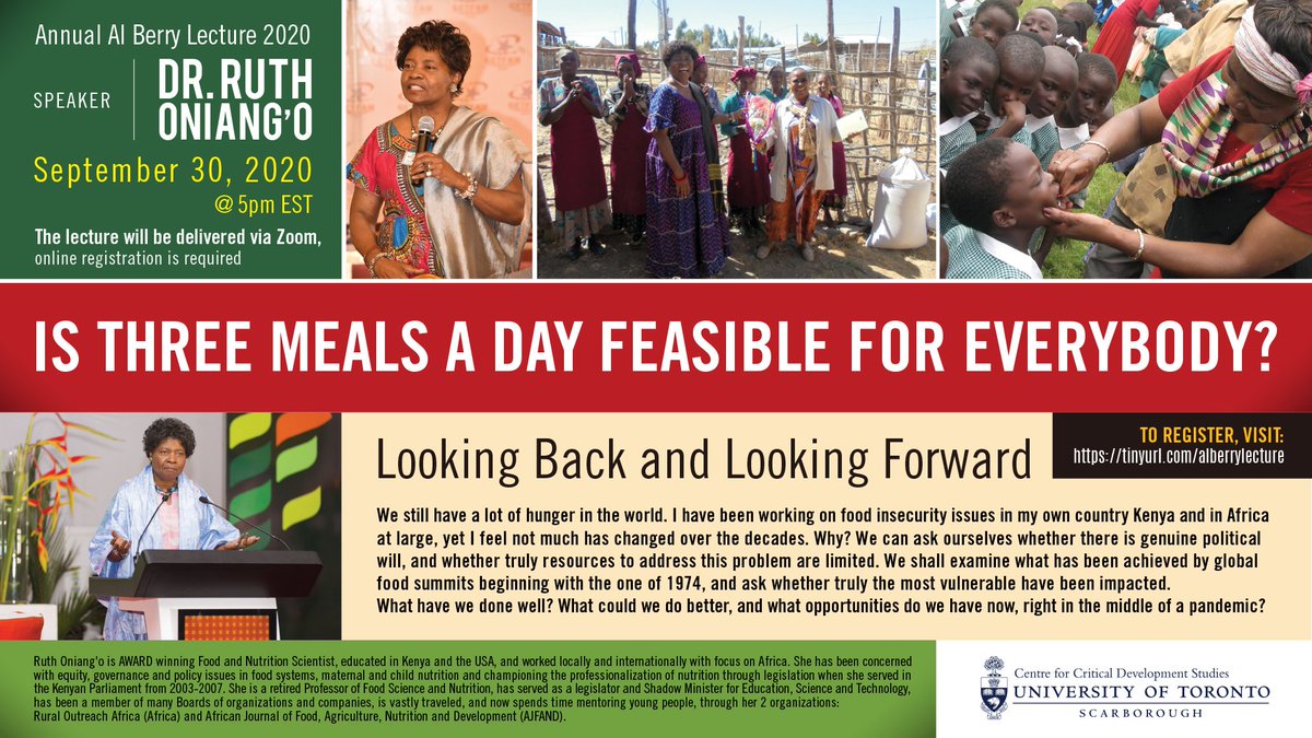 Leslie Chan (@lesliekwchan) on Twitter photo The Annual CCDS Al Berry Lecture <a href="/UTSC/">University of Toronto Scarborough</a> by <a href="/RuthKOniango/">Prof. Ruth Oniang'o</a>. Ruth has been working on food insecurity issues in her country Kenya & in Africa at large, yet she feels not much has changed over the decades. Why? Join us & find out. Registration required tinyurl.com/alberrylecture #idsa01 The Annual CCDS Al Berry Lecture <a href="/UTSC/">University of Toronto Scarborough</a> by <a href="/RuthKOniango/">Prof. Ruth Oniang'o</a>. Ruth has been working on food insecurity issues in her country Kenya & in Africa at large, yet she feels not much has changed over the decades. Why? Join us & find out. Registration required tinyurl.com/alberrylecture #idsa01