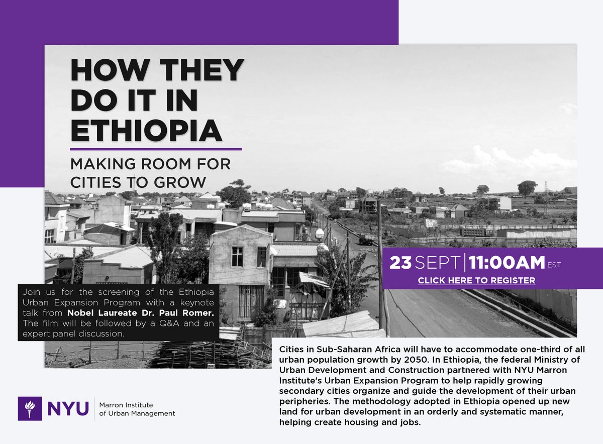 Tomorrow: How They Do It in Ethiopia: Making Room for Cities to Grow

Cities Alliance will join the panel discussion w/ Nobel Laureate Dr. <a href="/PaulmRomer/">Paul Romer</a> following a screening of a short documentary on the Ethiopia Urban Expansion Programme

Info &amp; register: bit.ly/3clwlfn
