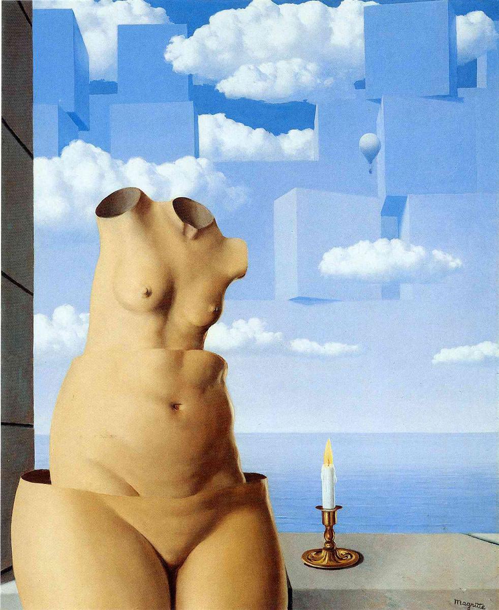 “Non dipingo, utilizzo oggetti che hanno l’apparenza di quadri.” Parole e opera sono di Renè Magritte. L’opera è una della 2 versioni di “Mania di grandezza” (“La folie des grandeurs” il titolo originale). La pittura per Magritte è lo strumento per evocare “il mistero del mondo”.
