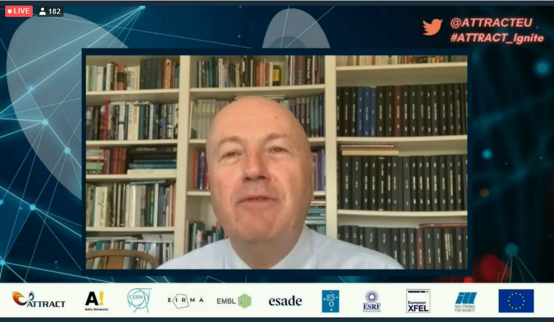 Researchirel's tweet photo. Tune in now to watch #ATTRACT_Ignite panel discussion with Prof Mark Ferguson @scienceirel @EUeic, @Marieasano @Htgf, Fabienne Gautier @EUScienceInnov, Giorgio Rossi @Lastatale and Leopold Demiddeleer @eirma_europe https://t.co/3ntLMsuXVx @ATTRACTEU https://t.co/6bwxeWxRZh