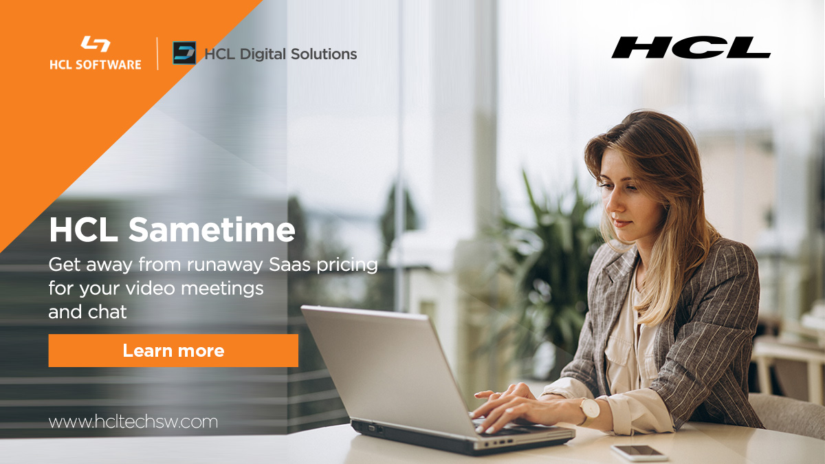 HCLDigital's tweet image. #HCLSametime, our trusted meetings platform, could 💰save you 50% off the current costs of your provider – see for yourself with our cost calculator here: hclsw.co/3en9v5 #secureteamwork