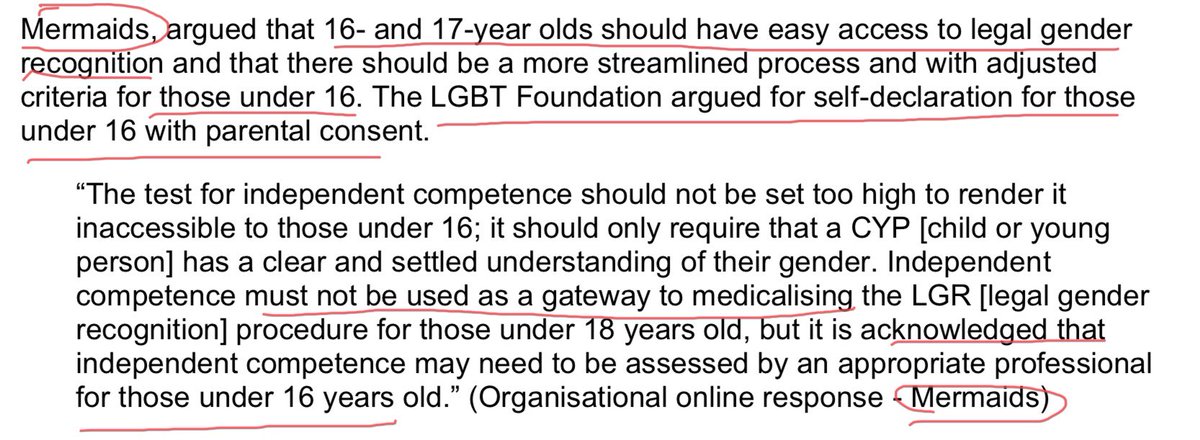 And of course Mermaids want easy access for 16/17 year olds and a “process” for under 16s to access Legal Gender Recognition. No mention of Parental Duty of Care either. 